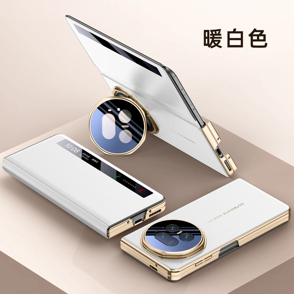 Luxury Electroplated Leather Case with Hinged Lens and Bracket - High-End Anti-Drop Cover
