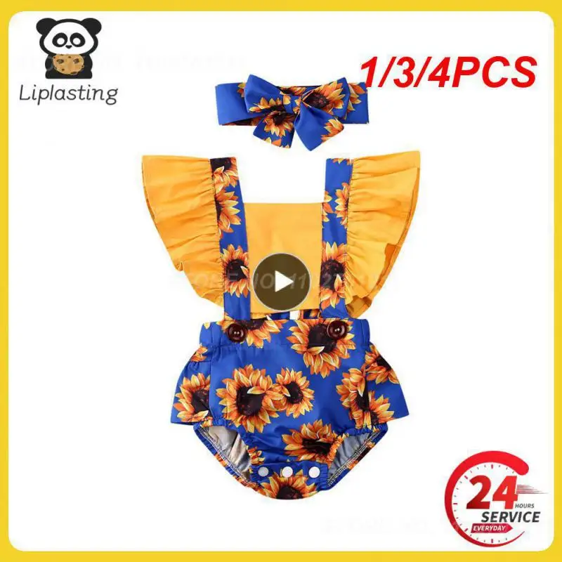 

1/3/4PCS Baby Summer Clothing Infant Newborn Baby Bodysuits Sunflower Patchwork Ruffled Sleeve Jumpsuit HeadbandSet