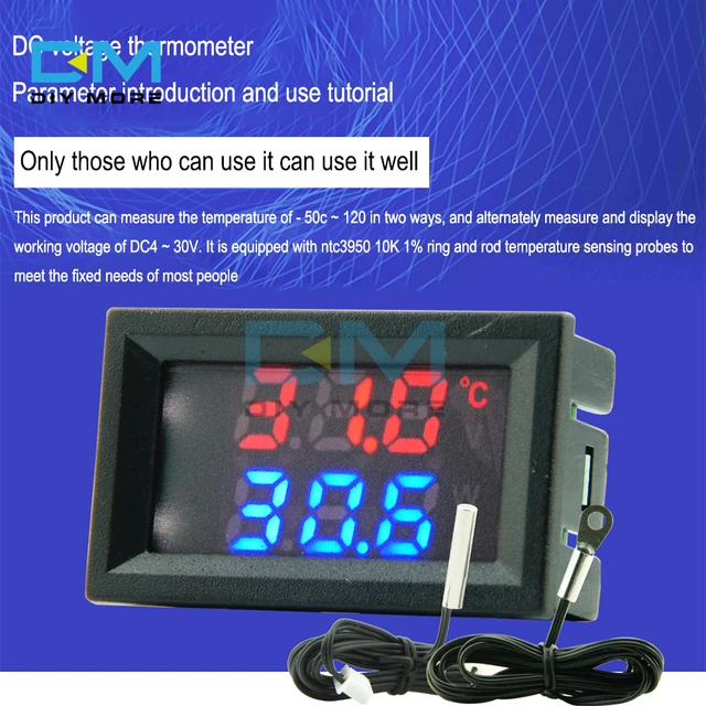 Capteur de température numérique Therye.com avec câble de sonde NTC,  affichage LED, rouge, bleu, vert