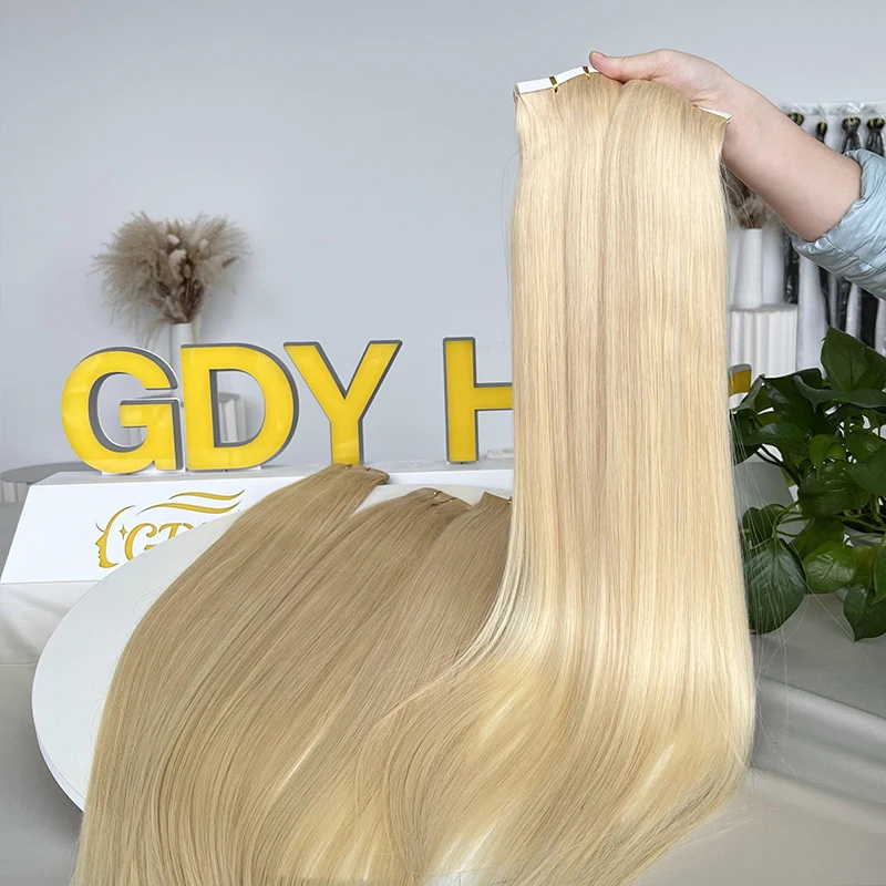 Double Drawn Straight Tape in Hair Extensions 12A Raw Hair Blonde Color #613 Straight 100% Human Extensions 100g/40pcs