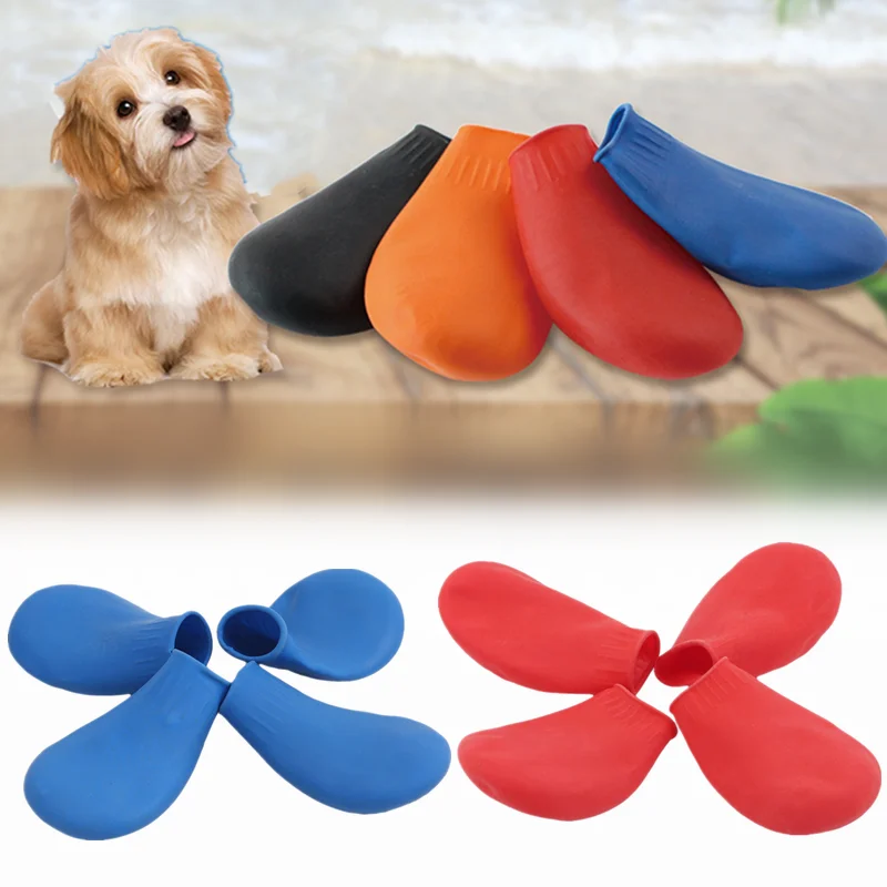 Pet Shoes 4Pcs Pet WaterProof Rain Shoes Anti-slip Rubber Boot for dog Cat Rain Shoes Socks For Small Medium Large Dogs Pet Supplies