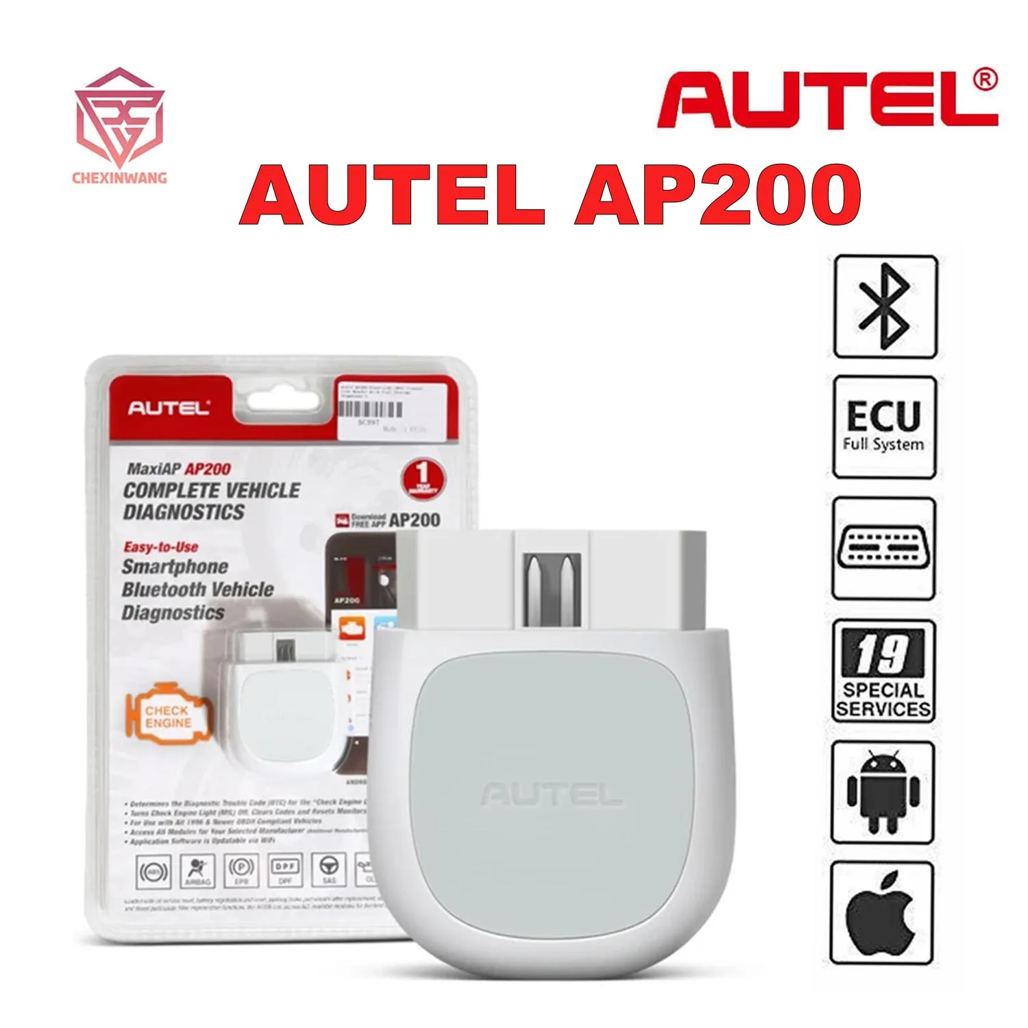 

Official Autel MaxiAP AP200 Full Systems Diagnostic Tool Check Engine Light Code Reader for Family DIYers Obd2 Scanner PK MK808