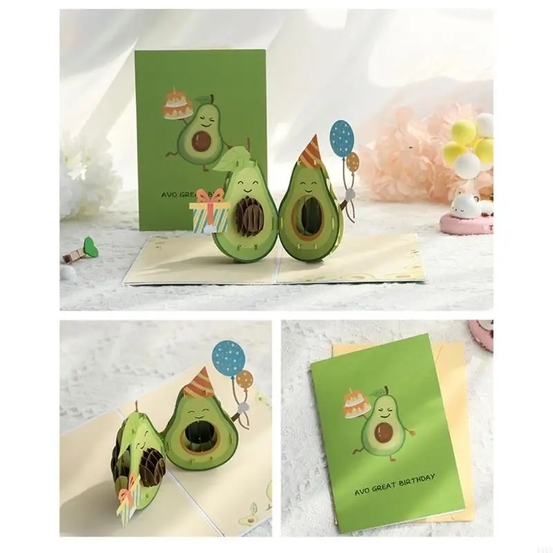 45BE 3D Avocado Birthday Card Surprise Mysterious for Children Kids Girl Boys Festival Gift Supplies Accessory