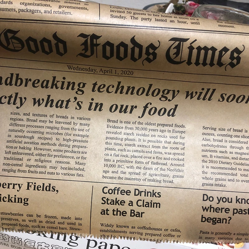 Retro English Newspaper Food Wrappers for Baking Kitchen Food Grade Grease Paper Bread Sandwich Burger Fries Wrappers Cookie