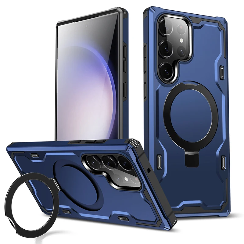 

For Samsung Galaxy S23 Ultra Case PC+TPU Car Mount Magnetic Suction Stand Ring Back Holder Wireless Charging Cover for S23 Plus