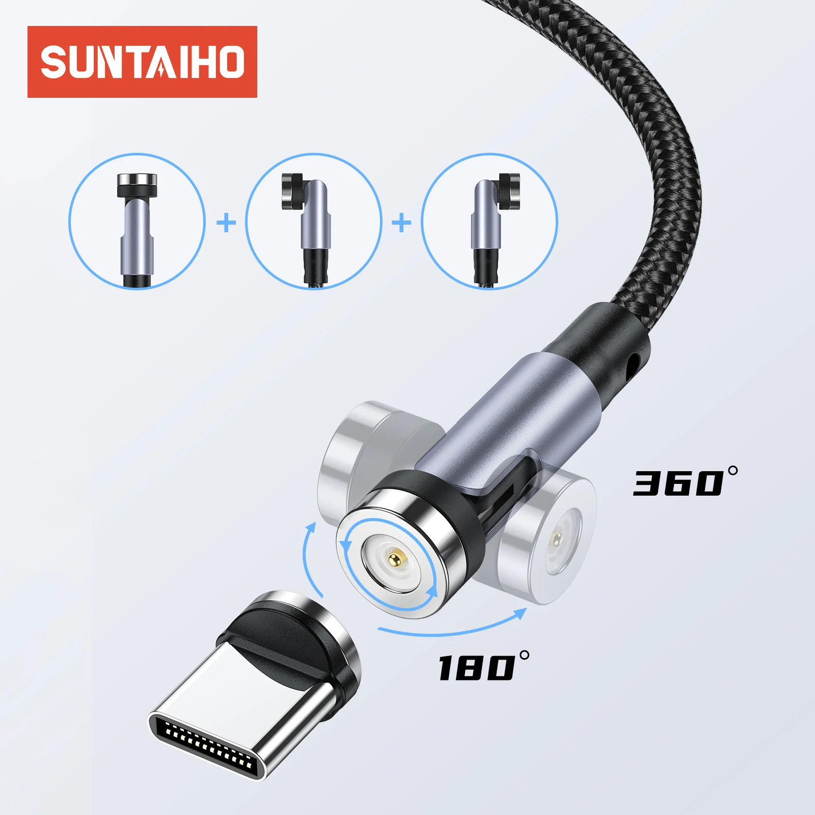 Suntaiho 3M 2M 540 Rotate Magnetic USB Type C Cable For Samsung 23 Xiaomi Huawei 3A Fast Charger USB C Magnet Charging Wire Cord