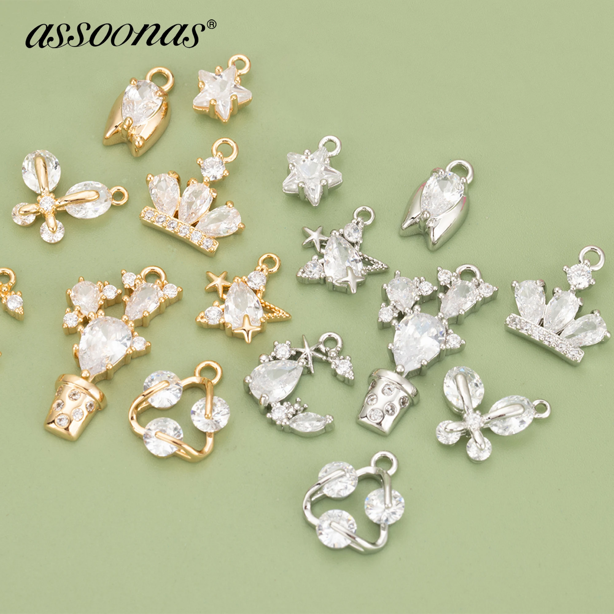 

(MC12) 6pcs High Quality 18K Gold Rhodium Plated Copper and Zircons Charms Pendants Diy Jewelry Findings Accessories