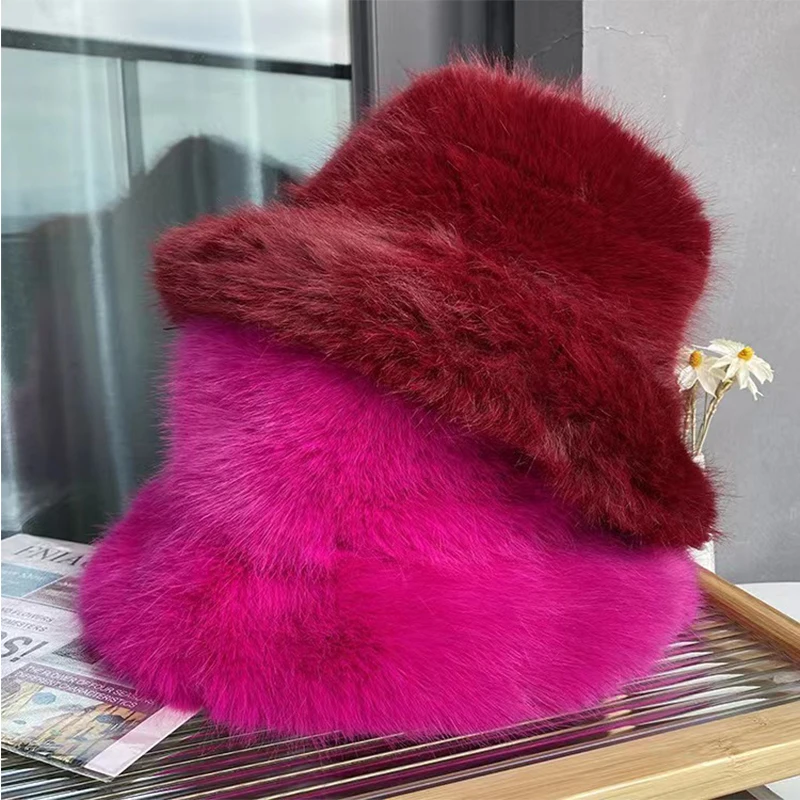 Faux Fur Bucket Hat for Women Luxury Plush Fisherman's Hat Warm Winter Fisherman Colorful and Gorgeous Fisherman hat bucket hats