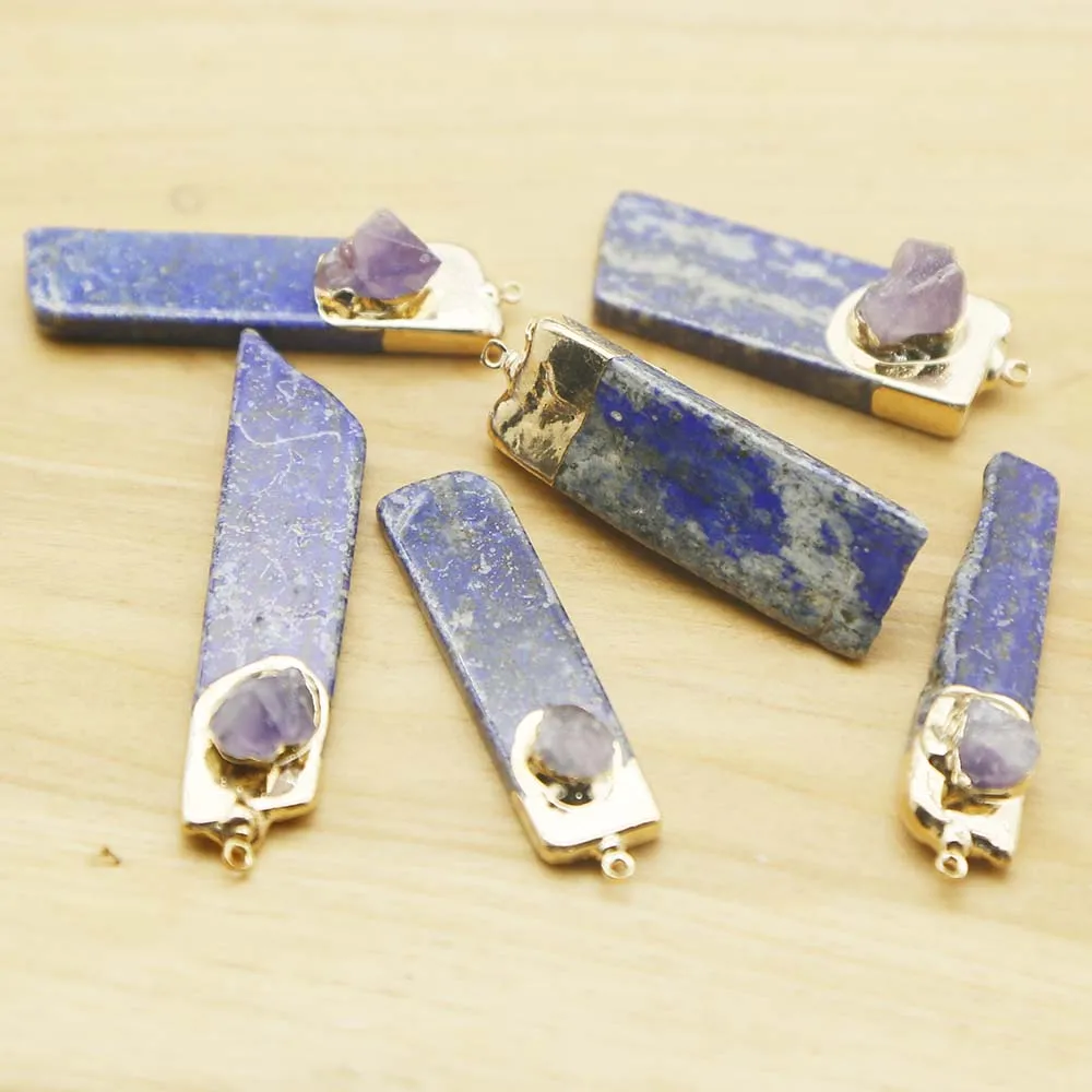 Natural Lapis Lazis Long Inset Irregular Amethyst Necklace Pendant Sweater Chain Jewelry Accessories Wholesale 8PcsFree Shipping