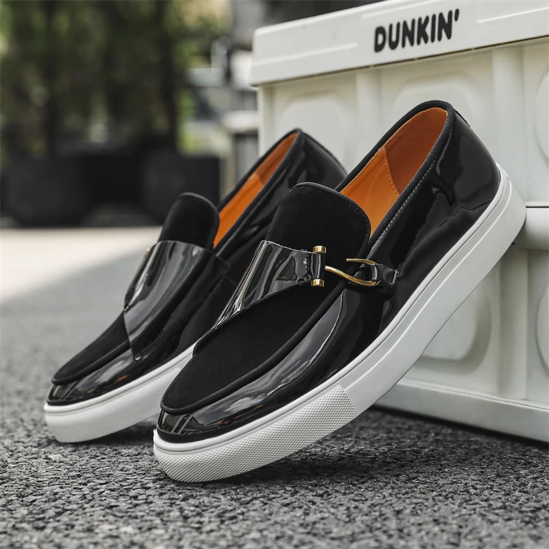 Spring Autumn Minimalist White Men's Loafers Thick Sole Massage Sole Men's Business Work Shoes Anti Slip Commuting Driving Shoes