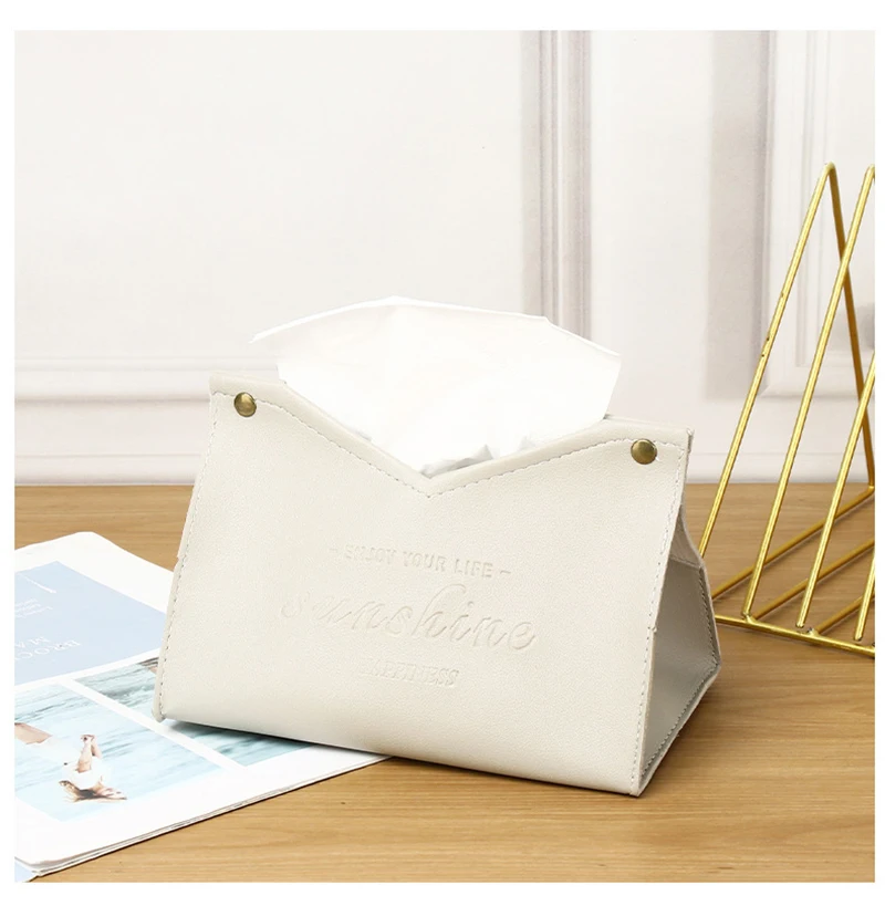Pu Leder Tissue Box V-förmigen Öffnung Rolle Papier Wc Papier Auto Wohnzimmer Hotels Schlafzimmer Studie Serviette Lagerung für Zuhause – Detail 15