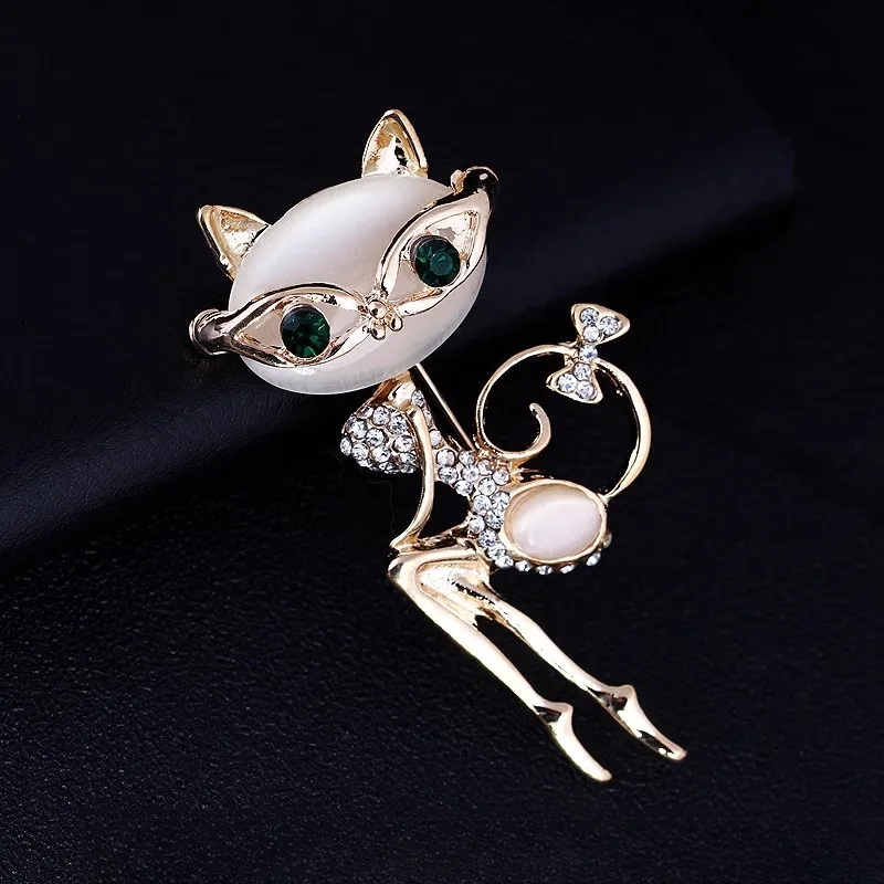 Cartoon Kitten Cat Eye Stone Brooch Elegant Catgirl Suit Collar Pin Women's Fashion Jewelry Accessories Persian Cat Collar Pin