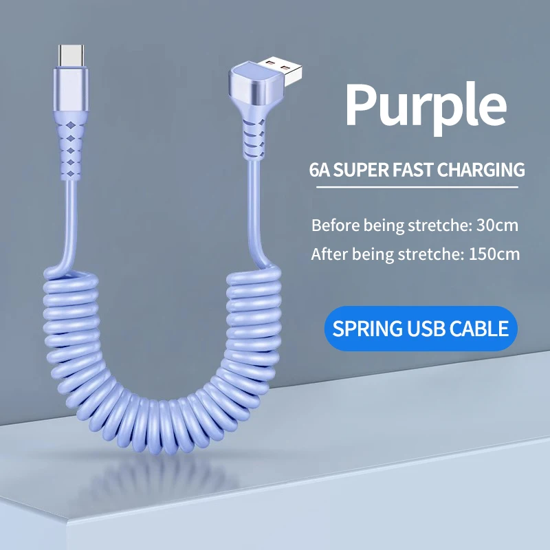 Fast Charging Coiled USB C Cable - Retractable Data and Charge Cord