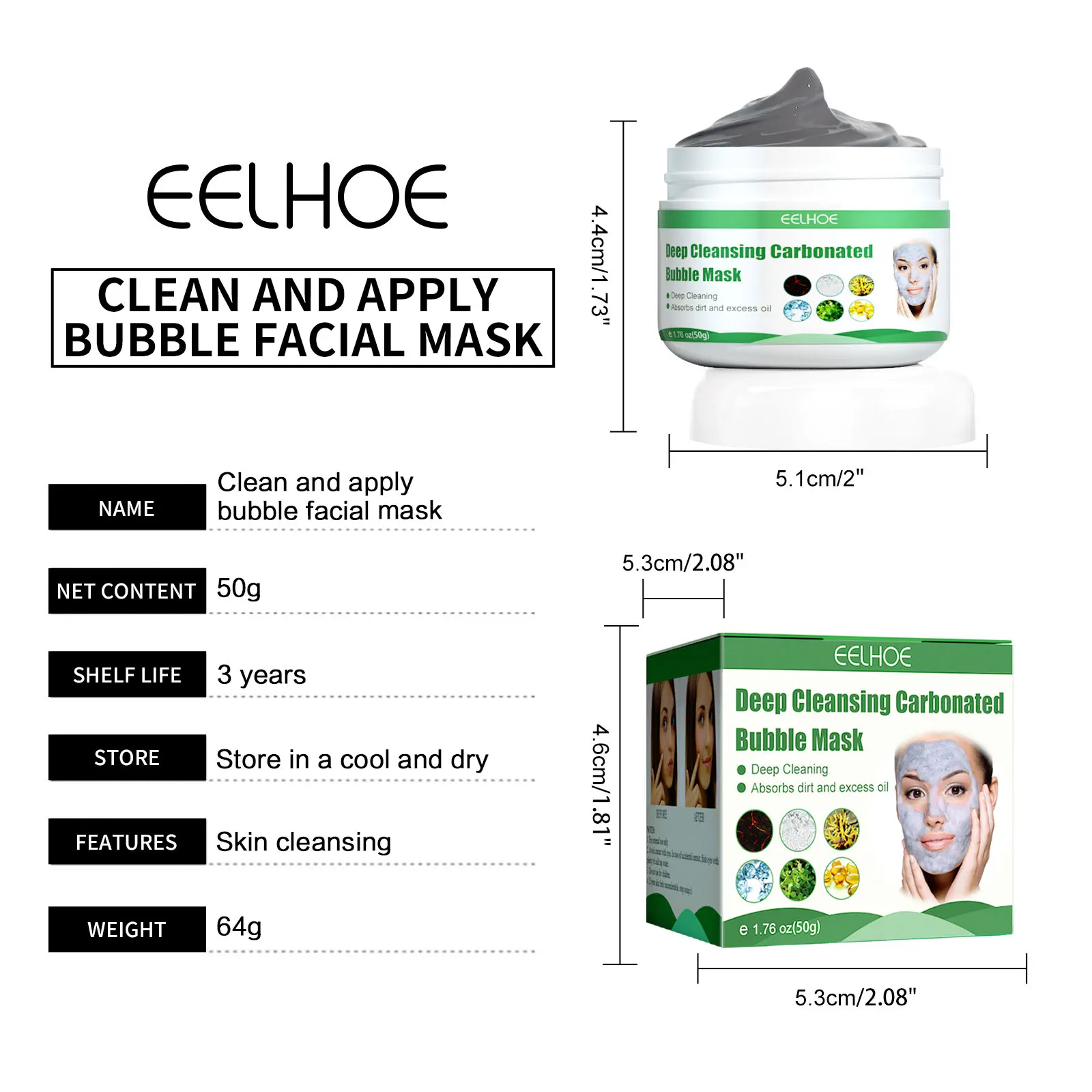 Description Picture 3 of itemEELHOE Face Cleansing Bubble Mask Nourishing Skin Blackhead Remover Acne Pores Purifying Beauty Mask Mild Moisturizing Face Care