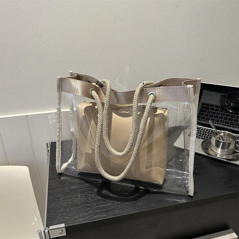 Large-capacity Fashion Transparent Parent-child Shoulder Bag Summer Style Simple Temperament Shoulder Bag Casual Tote Bag