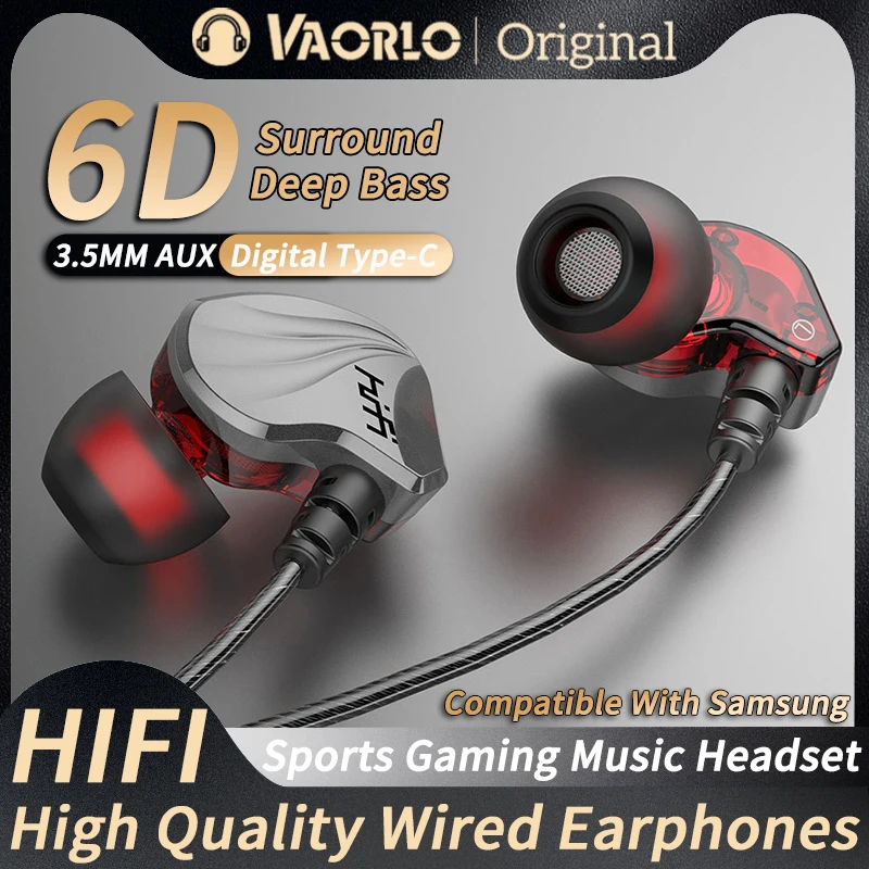 High-Performance Wired In-Ear Headphones with 6D Surround Sound and Built-In Microphone