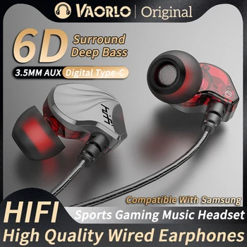 Auricolare cablato 3.5mm AUX/Tipo C In-Ear HIFI 6D Surround Bass In-Ear Gioco Musica Cuffie con MIC per Samsung Huawei Xiaomi PC 1