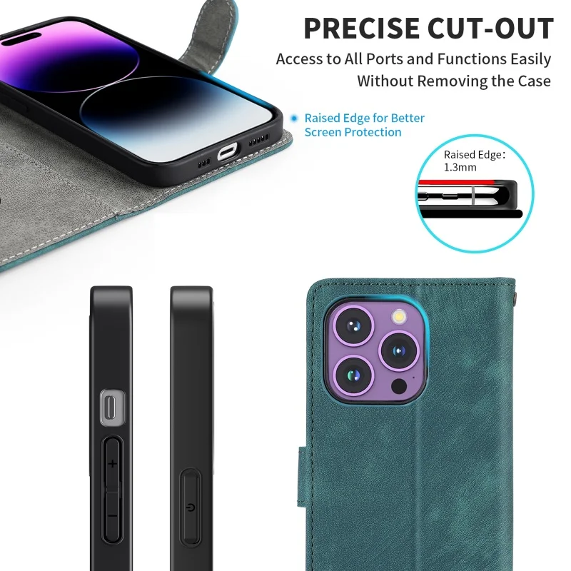 RFID Leather Wallet Phone Case with Strap and Card Holder