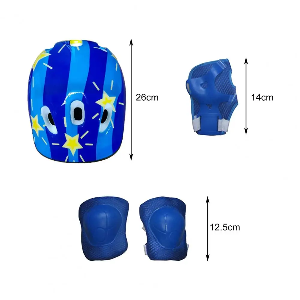 7 Pcs/ Set Kids Safety Knee Pad Wear Resistant Sweat Absorption Accessory Cycling Helmet Knee Elbow Pad Set Riding Skateboard