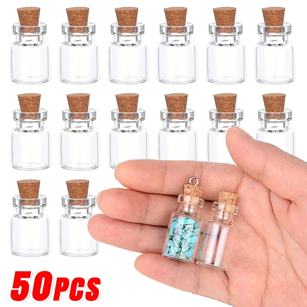 Glass Bottles Mini Glass Bottles 50/10Pcs Mini Clear Glass With Cork Message Bottles Empty Wishing Bottles Christmas Wedding Birthday Party Decoration Supplies