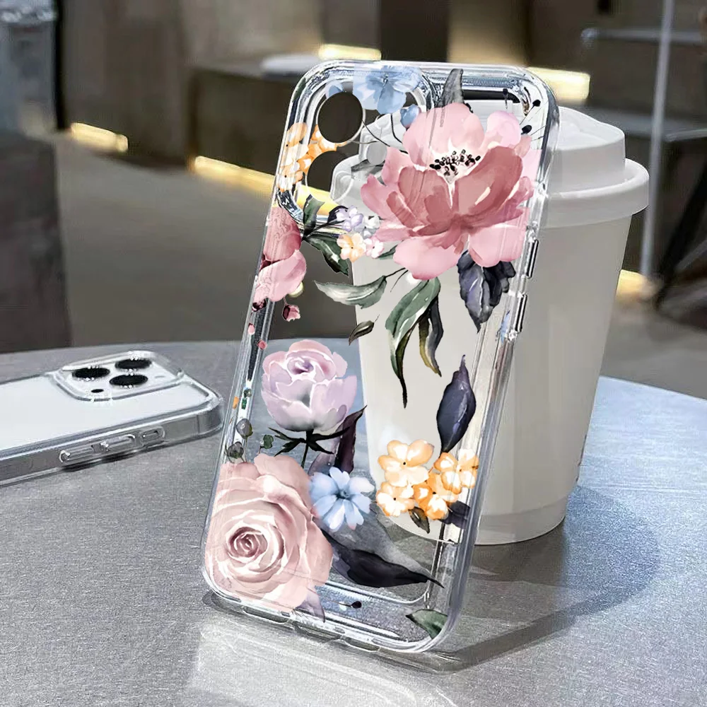 Elegant Floral Clear Silicone Case for Samsung Galaxy S-Series and A-Series Smartphones