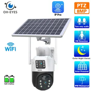 8MP 4G SIM Wireless Solar Battery Surveillance Camera Outdoor WIFI Solar Panel Security Camera PIR Human Detection 2 Way Audio