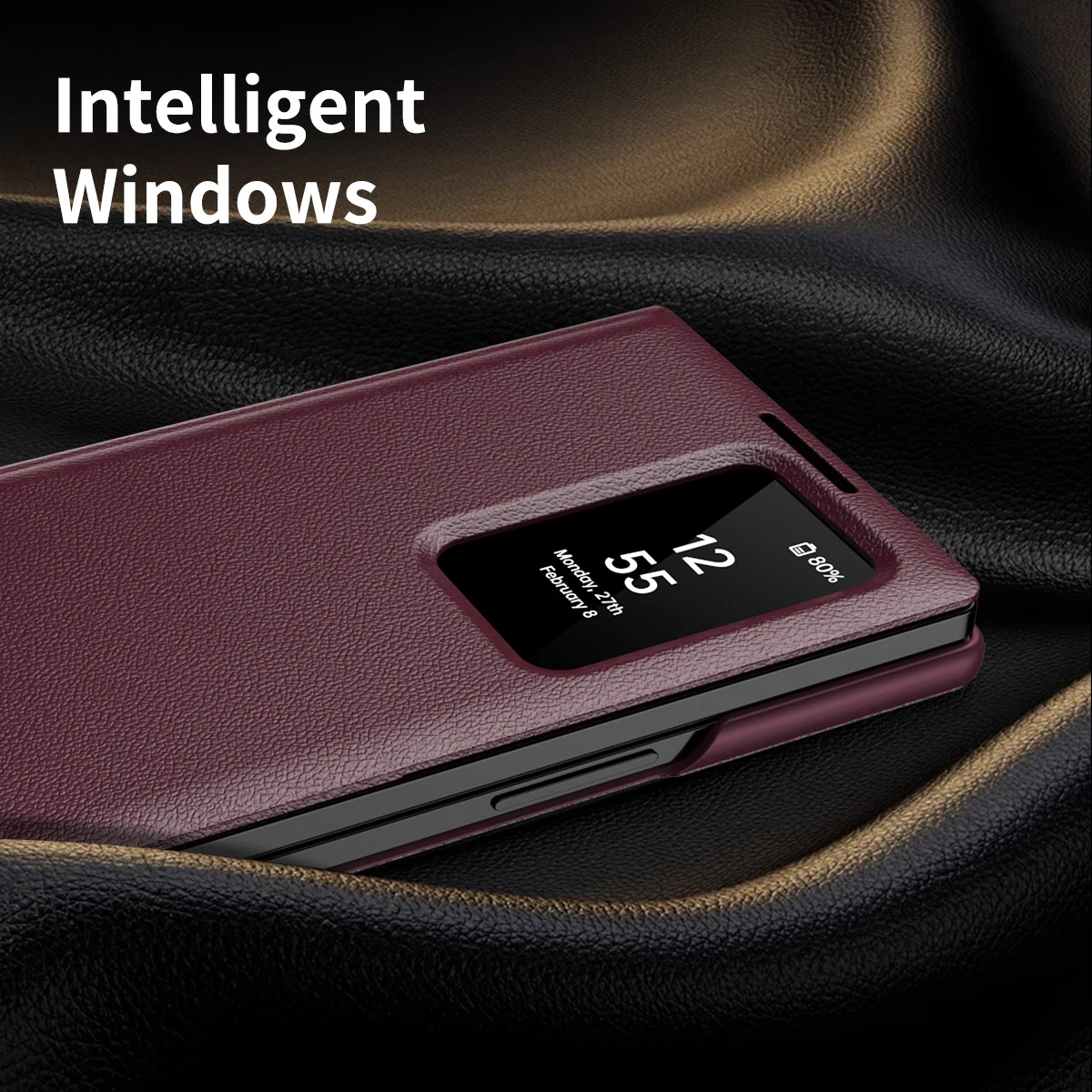 Deluxe Smart Leather Tri-Fold Case with Touch Window & Free-Flip Stand