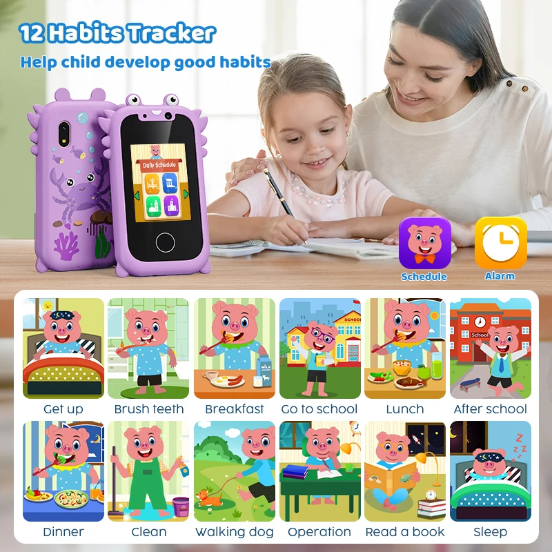 Kids Smart Phone Toys for Girls Christmas Gifts Touchscreen Toddler Learning Cell Toy Phone with Dual Camera Game Music Player 6