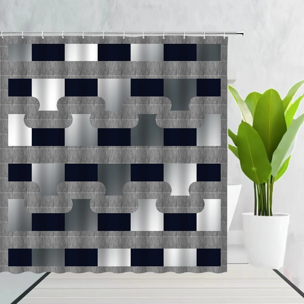 

Black White Grid Geometry Shower Curtains Geometric Bohemian Tones Styled Pattern Waterproof Bathroom Curtain With Hooks Decor