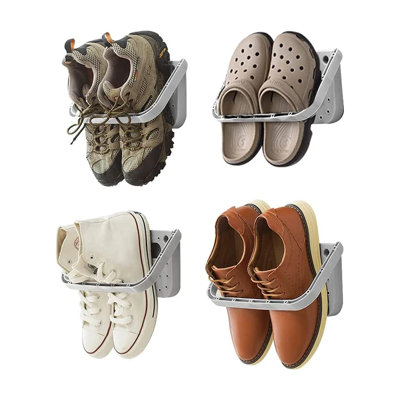 1Pc Bathroom Shoe Rack Plastic Simple Shoe Rack Wall Mounted Pasted Shoes Dustproof Storage For Home Living Room