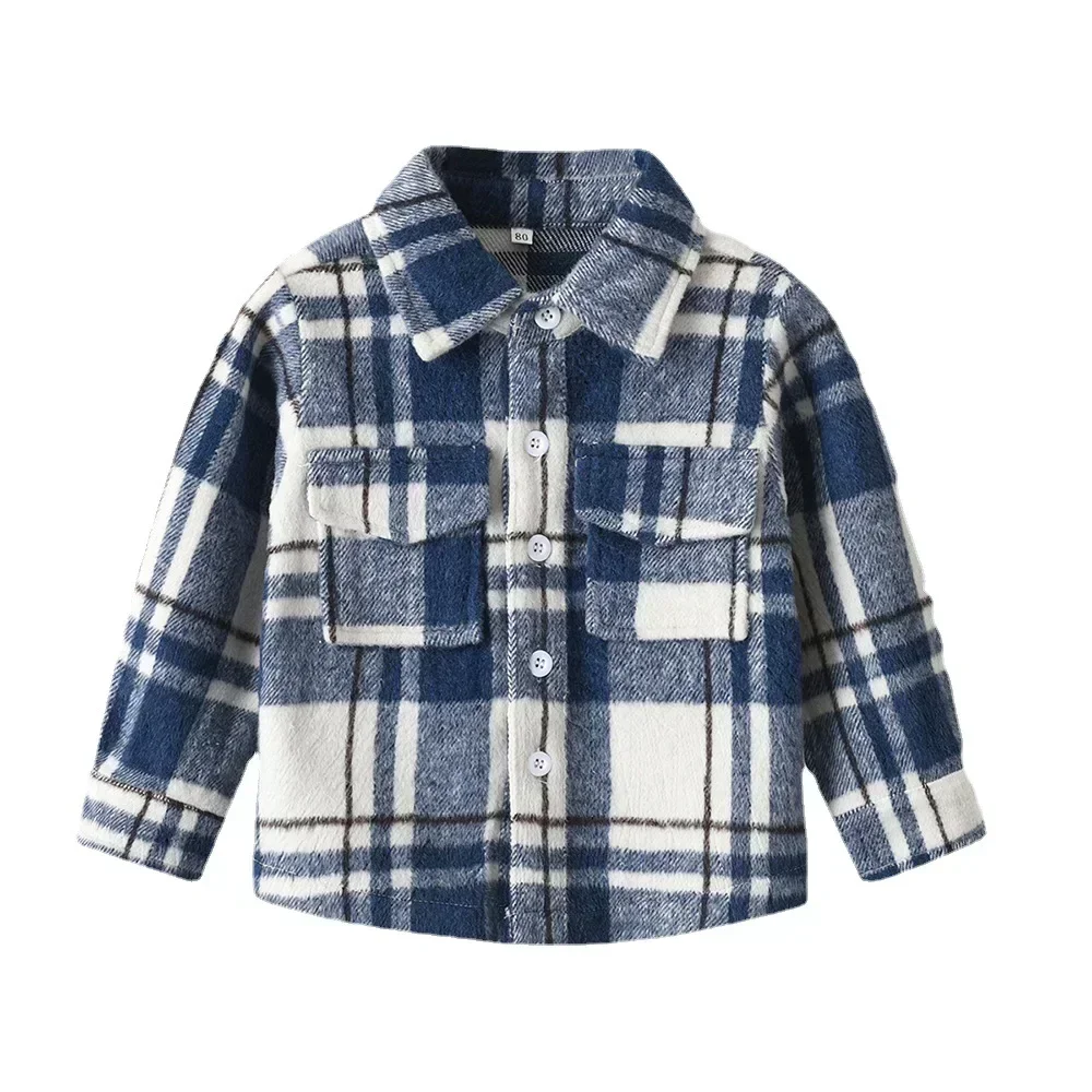 Children Autumn Plaid Long Sleeved Shirt Brother Sister Cotton College Style Thickened Boys Shirts Girls Blouse