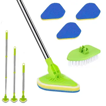 3 In 1 Long Handle Triangular FloorBrush Retractable Soft AndHard Switch Multifunctional180° Rotating CleaningMop Cleaning Brush