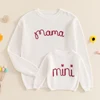 Suefunskry Family Matching Sweaters 1PC Mommy and Me Letter Embroidery Knitwear Long Sleeve Round Neck Warm Pullover Tops 1
