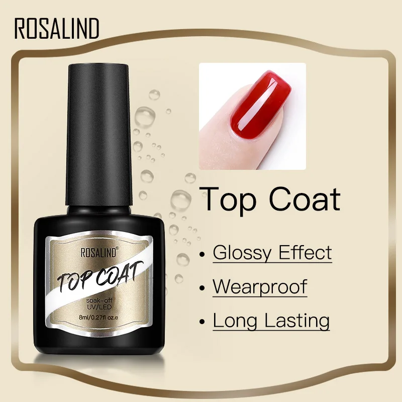 ROSALIND Top Coat 8ml Gel Polish Shiny Soak Matte Off Manicure Art Decorations Varnish Top Coat UV Gel 5