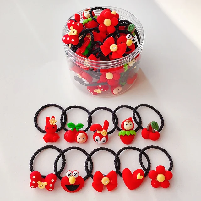 10/20/24 Pcs/Set Baby Girls Cute Cartoon Flower Scrunchies Rubber Bands Children Lovely Elastic Hair Bands Kids Hair Accessories Mix cartoon-30 Pcs