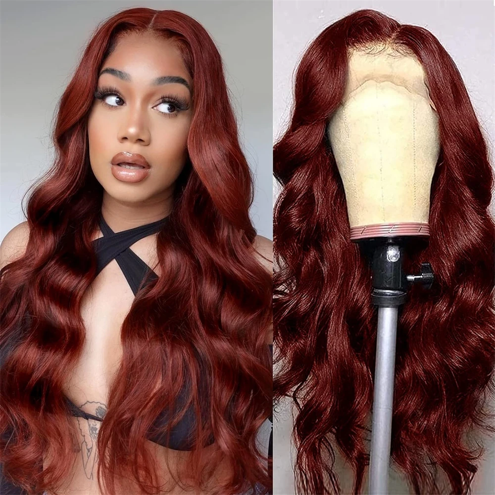 

13x4 Reddish Brown Body Wave Lace Frontal Human Hair Wig HD 13x6 Lace Frontal Wig Pre Plucked Human Hair Wig For Women