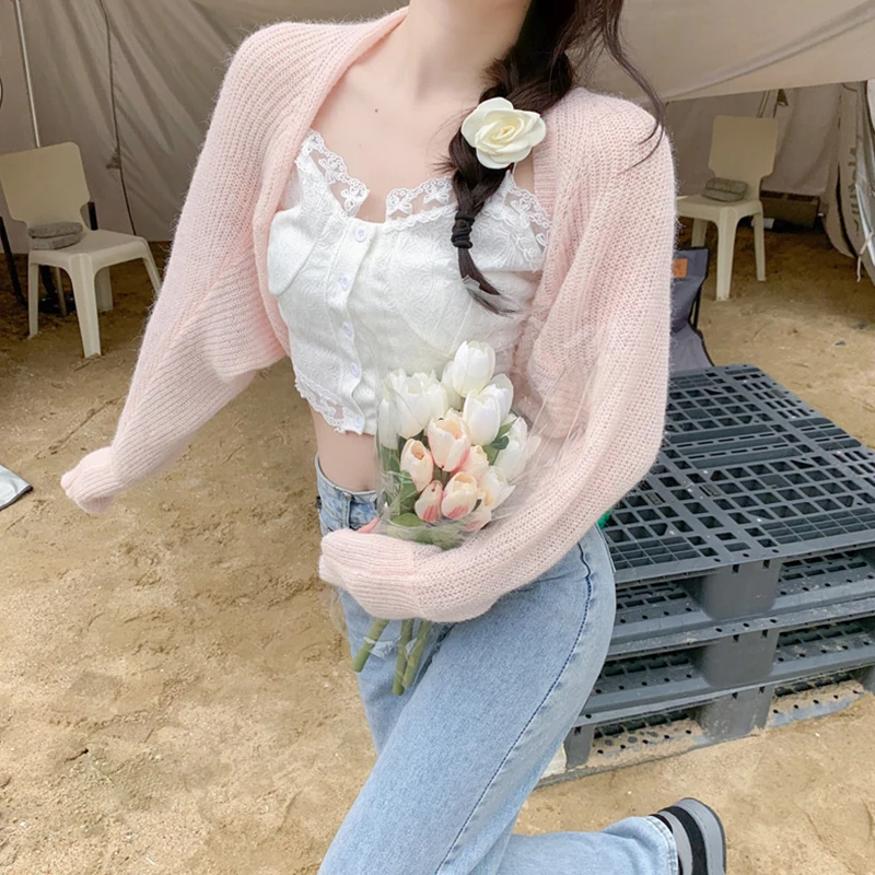 y2k Shrug 2000s Women Clothes Solid Color Long Sleeve Cropped Knitted Tops Sun Protection Cardigan Coquette Clothing 7 y2k Shrug 2000s Women Clothes Solid Color Long Sleeve Cropped Knitted Tops Sun Protection Cardigan Coquette Clothing