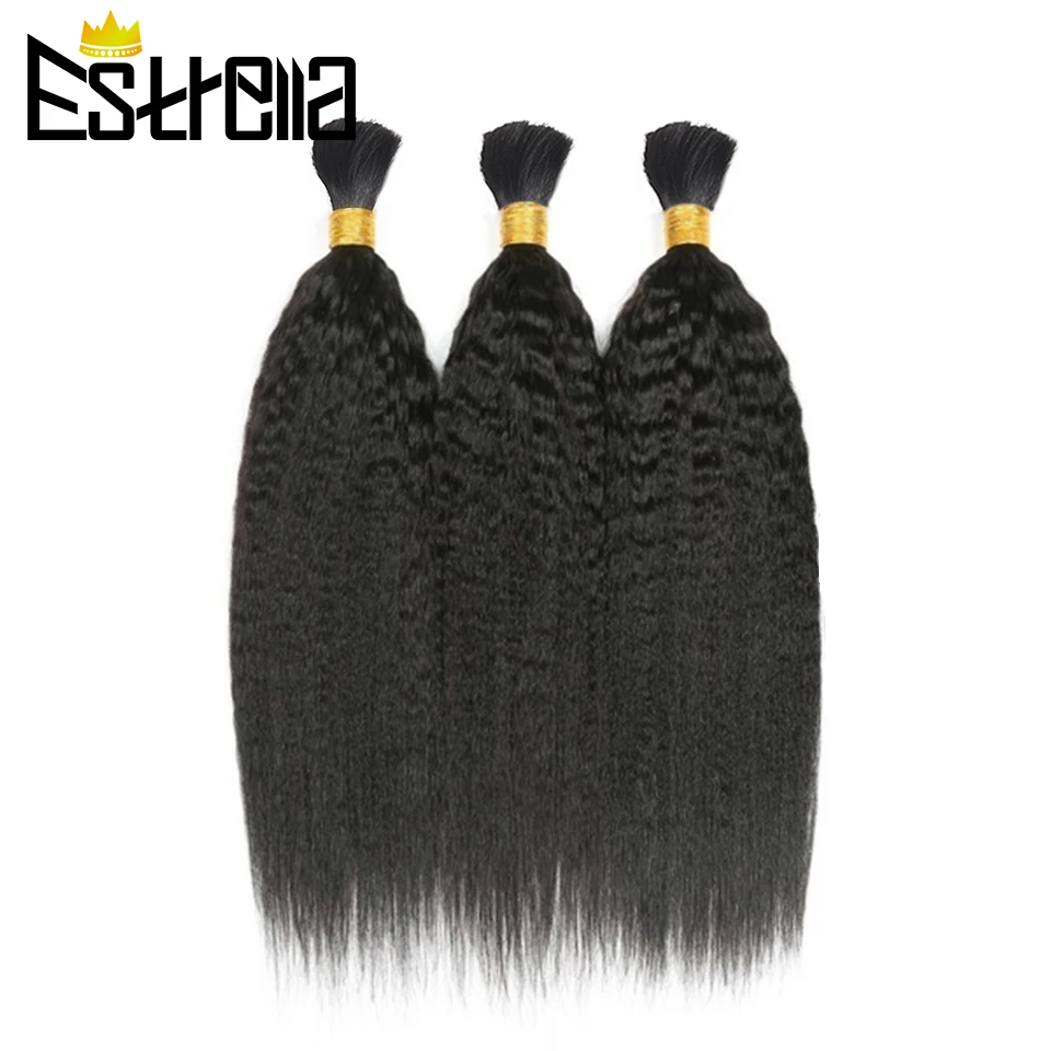 

Kinky Straight Human Braiding Hair Bundles No Weft Yaki Bulk Hair For Braiding 100% Unprocessed Remy Human Hair Extensions