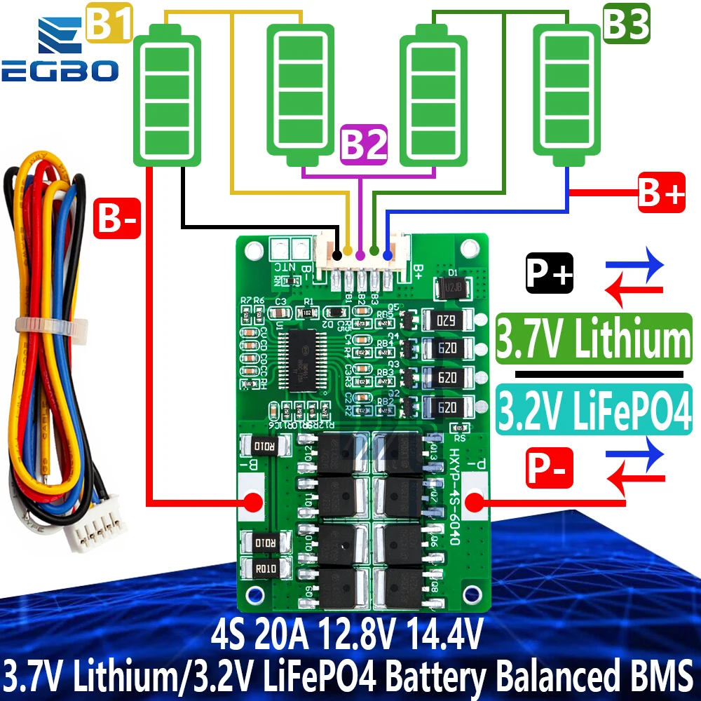4S 20A 12,8 V 14,4 V 14,8 V 16,8 V 18650 26650 32650 32700 Lifepo4 Batterie Ausgewogenes BMS für Elektroboot Netzteil 12 V Batterie