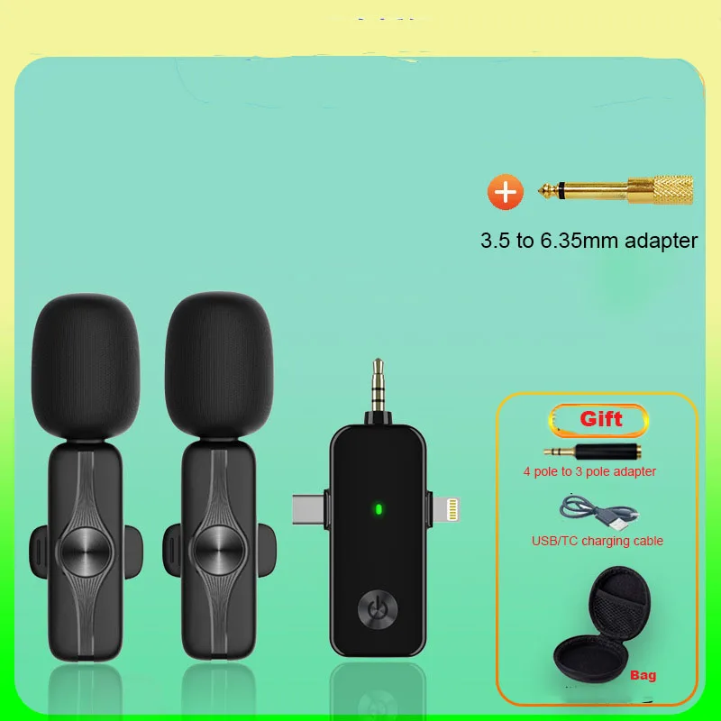 2.4G 3 In 1 Wireless Mini Microphone for iOS, Android, Camera Smartphone DSLR Desktop Laptop