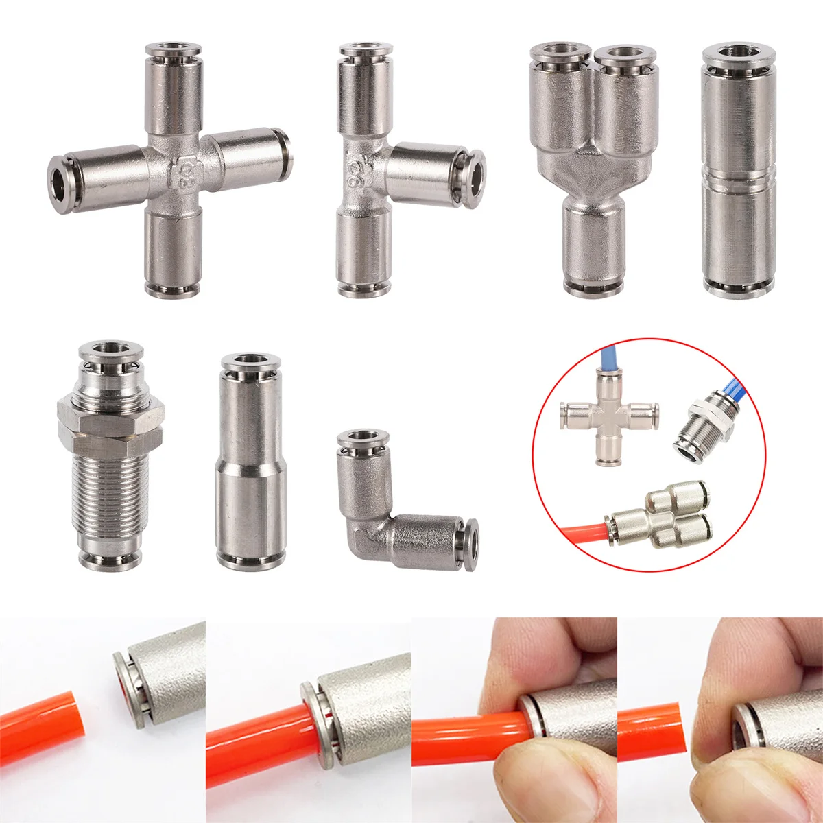 

Pneumatic Pipe Connector Straight Elbow Tee 4-way Coupling 4/6/8/10/12/14/16mm Air Hose Pneumatic Pipe Joint Irrigation Fitting