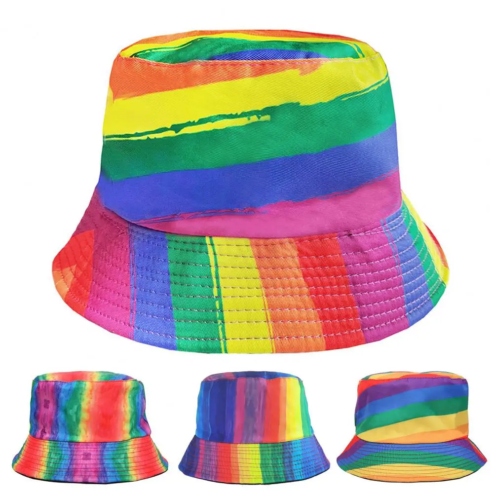 

Women Men Bucket Hat Rainbow Color-block Cap Reversible Wearable Basin Caps Summer Sun Hat Colorful Fisherman Hat for Hiking