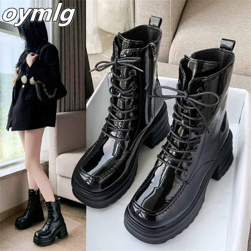 

2022 autumn thick-soled casual boots women's sponge cake thick-soled high-heeled short tube lace-up women's winter boots