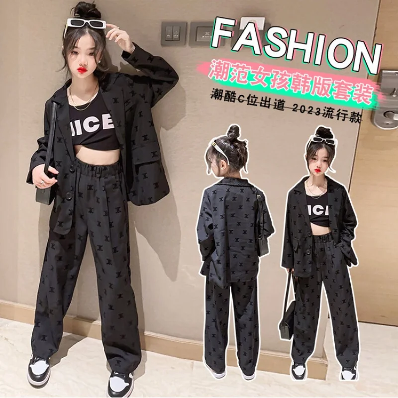 

Girls Spring and Autumn Clothing Coat + Pants 2 Piece Set 2023 New Korean Style 4-16 Years Old Children Casual Outdoor Clothing