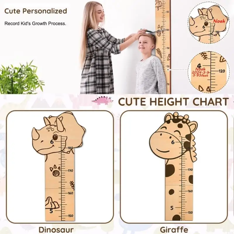 Cartoon Giraffe Growth Chart Wall Sticker for Kids Room Decoration Height Measurement Ruler Decal for Nurseries and Home