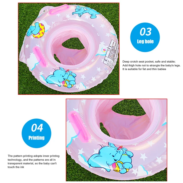 Baby Swimming Pool Rings Seat Cute Inflatable Swim Ring Float Seat Swim Circle with Dual Handle for Baby Toddlers Pool Bathtub 4
