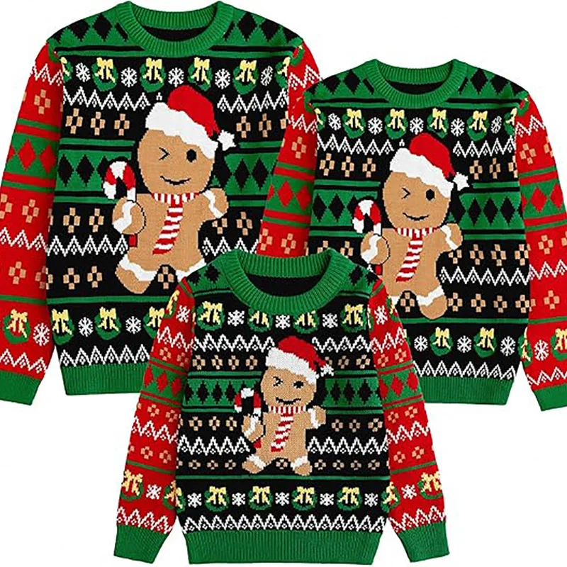 2025 Christmas Family Sweater Gingerbread Man Print Warm Soft Knitwear Full Sleeve O Neck Jumpers Adults Kids Matching Pullovers 5 2025 Christmas Family Sweater Gingerbread Man Print Warm Soft Knitwear Full Sleeve O Neck Jumpers Adults Kids Matching Pullovers 5
