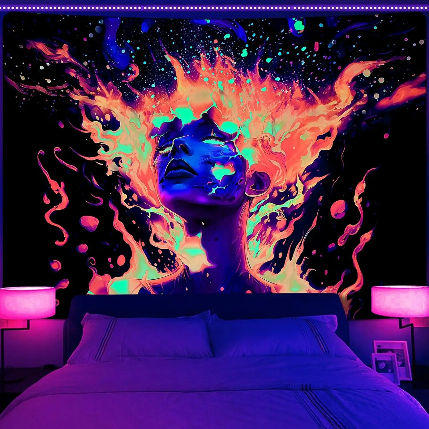 

Tapestry wall hanging neon girl tapestry luminous tapestry psychedelic aesthetic tapestry bedroom family dormitory decoration