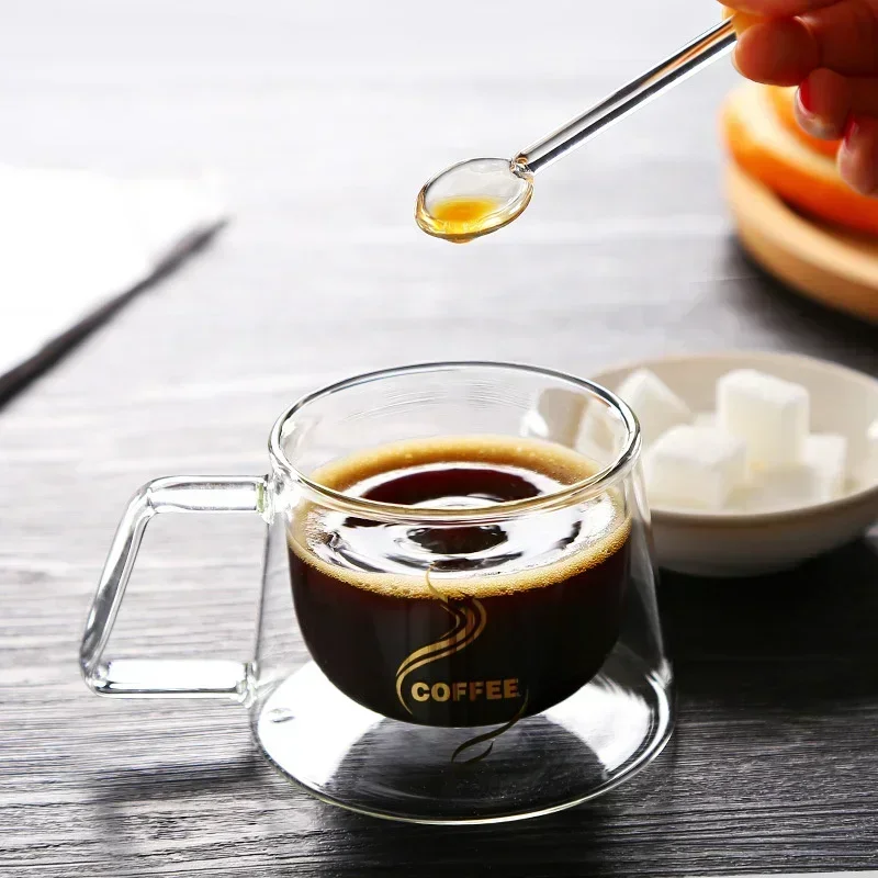 Double-Wall Heat-Resistant Glass Espresso Cup 170ml Handle Coffee Mug Cappuccino Latte Tea Home Caf&eacute; Gift Idea glass mug