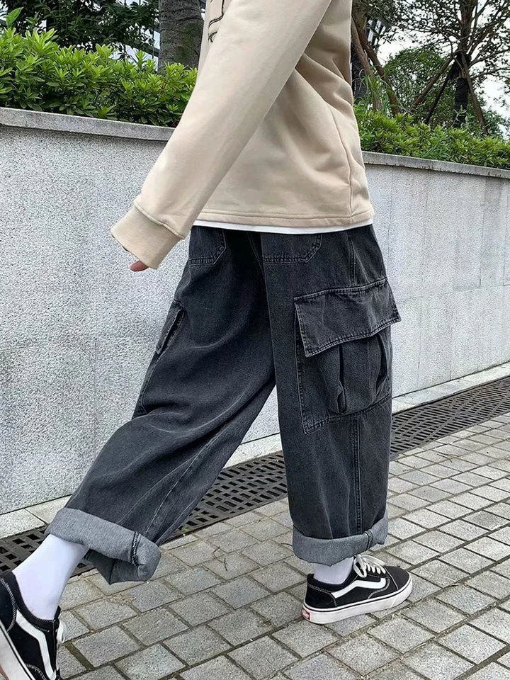 マルチポケット ワイド デニムパンツ ストリート 韓国 b5194 Amazon | [TOWYYO] ストリート系 メンズ ワイド マルチポケット